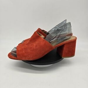 Halogen Women's Shoes 10M Rust Orange Suede Block Heel Mule Sandals Open Toe